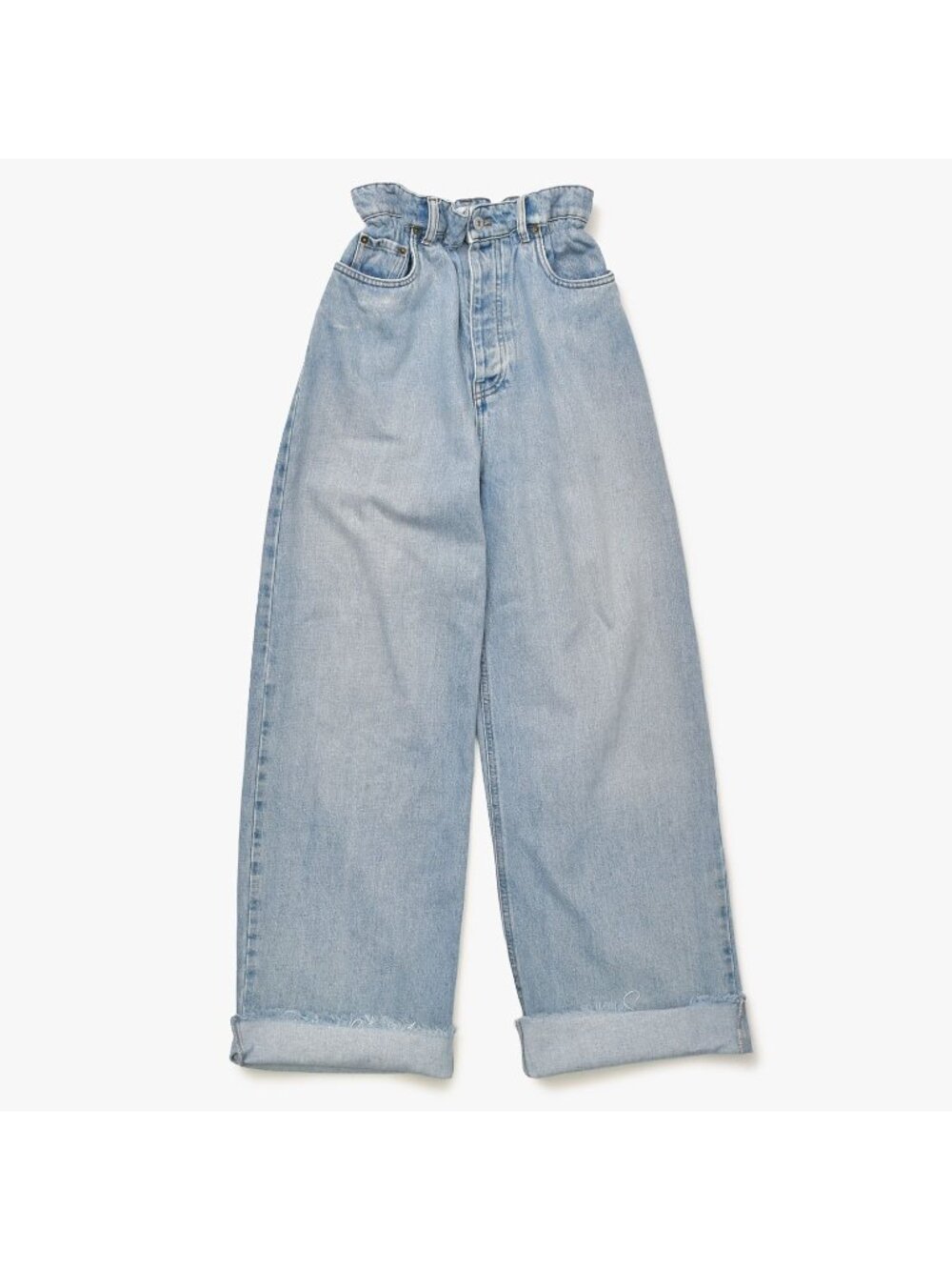 Miu Miu Iconic Denim Pants Wide Jeans Zip Up Blue 25